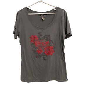 Pro Rodeo Gear Short Sleeve Rose Graphic Tee Womens XXL Rhinestone Gray Western
